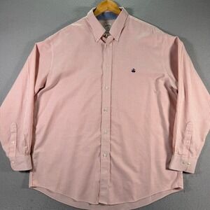 Brooks Brothers Button‎ Down Shirt Mens XL Peach Stripes Non Iron Supima Cotton